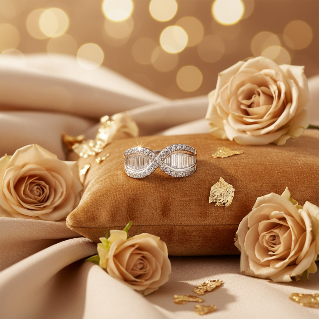 3W1518 - Rhodium Brass Ring with AAA Grade CZ  in Clear