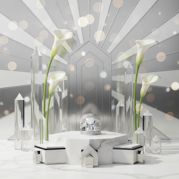 7X053 - Rhodium Brass Ring with AAA Grade CZ  in Clear