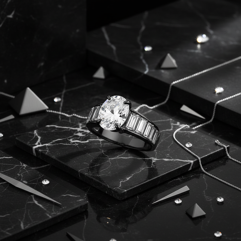 Jewelry background for black metal ring