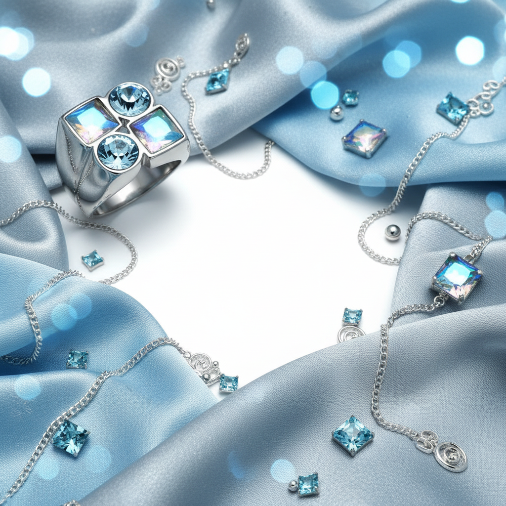 Jewelry background for blue crystal ring