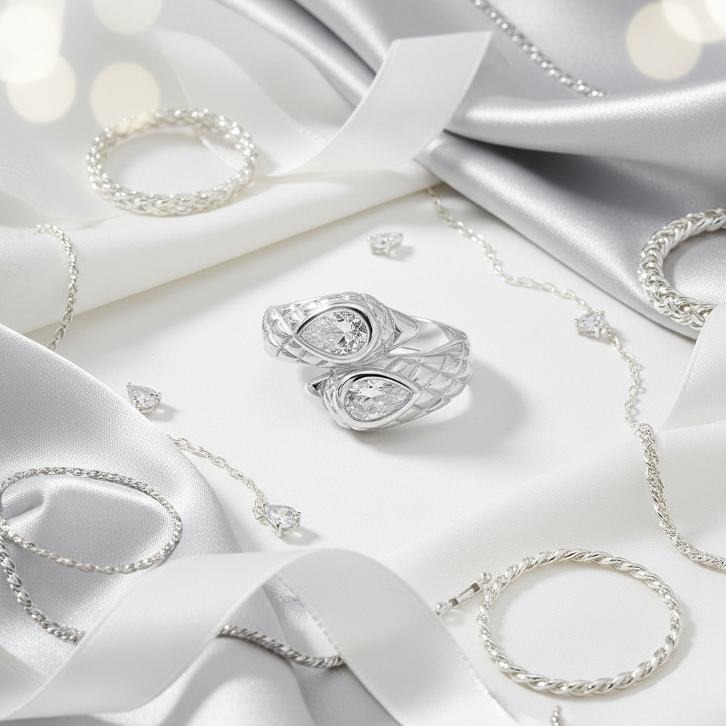 Jewelry background for braided teardrop ring