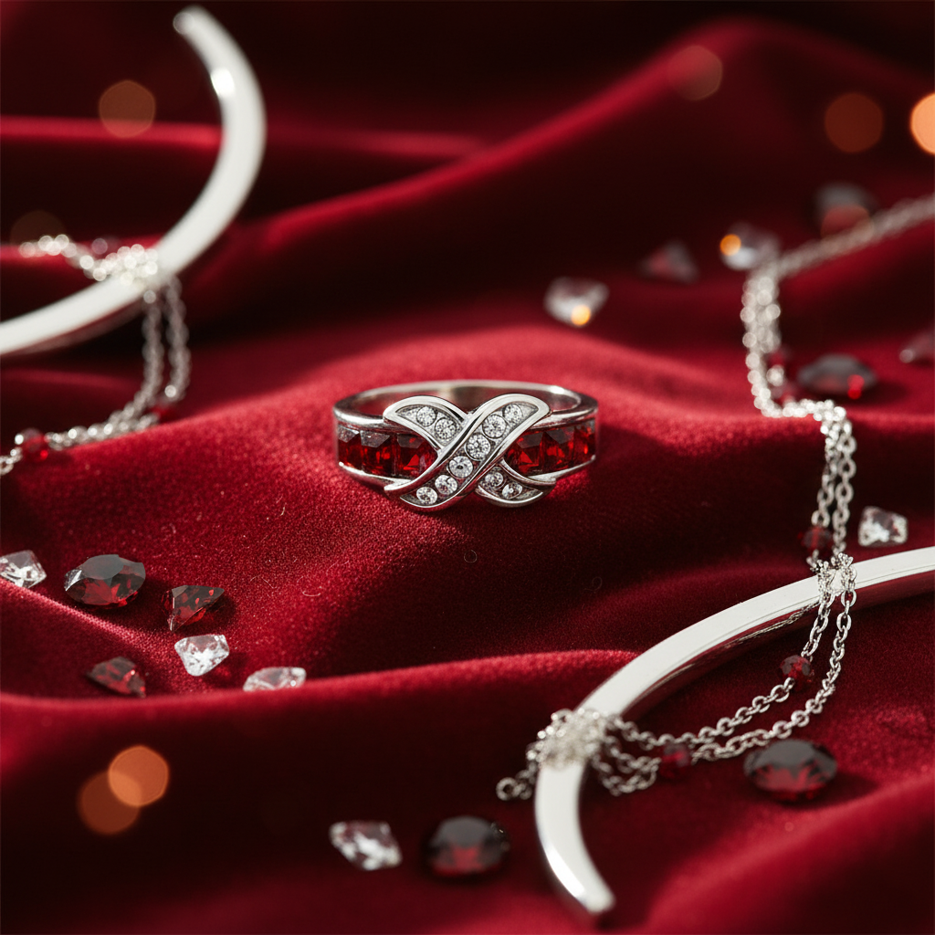 Jewelry background for red infinity ring