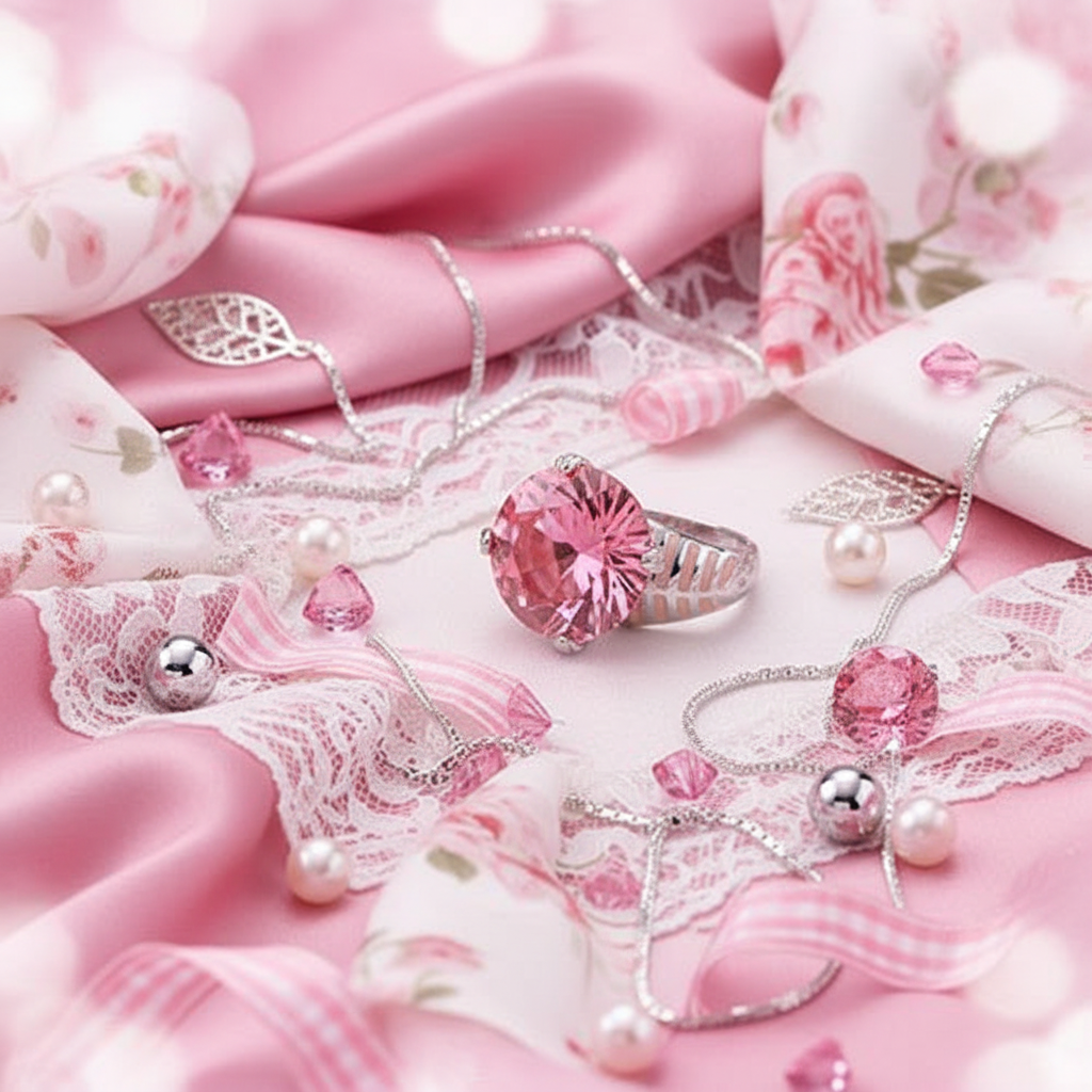 Pink ring with jewelry background