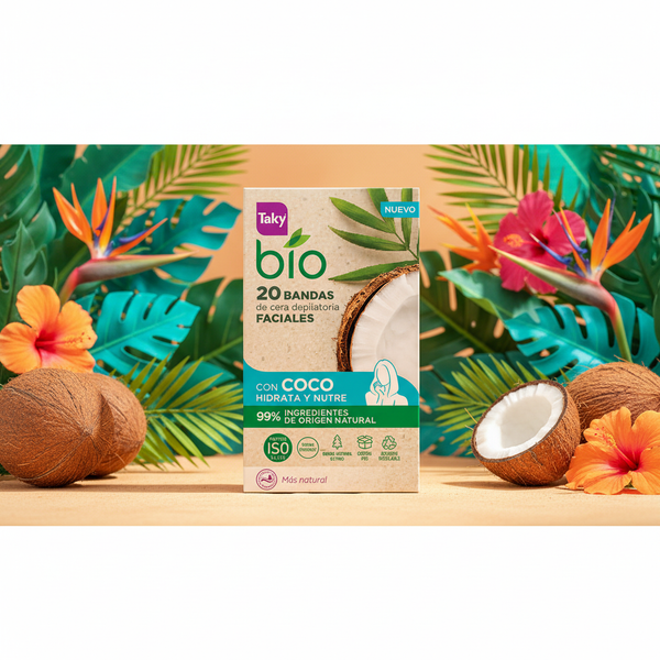 Taky Bio product with tropical background